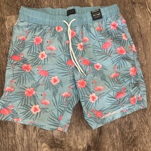 Valor Blue Flamingo Print Swim Shorts